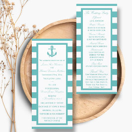 Nautical Turquoise Stripe Anchor Wedding Programme Programmakaart
