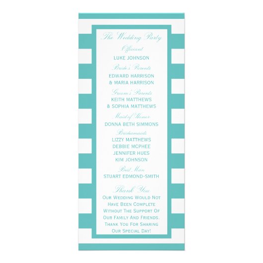 Nautical Turquoise Stripe Anchor Wedding Programme Reclamekaart (Achterkant)