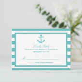 Nautical Turquoise Stripe Anchor Wedding RSVP (Staand voorkant)