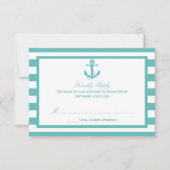 Nautical Turquoise Stripe Anchor Wedding RSVP Kaartje (Voorkant)