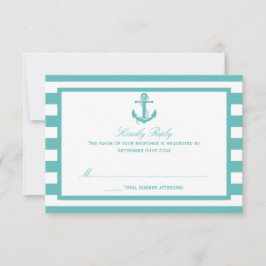 Nautical Turquoise Stripe Anchor Wedding RSVP Kaartje