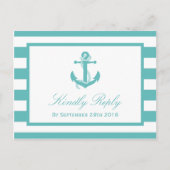 Nautical Turquoise Stripe Anchor Wedding RSVP Uitnodiging Briefkaart (Voorkant)