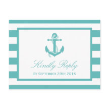 Nautical Turquoise Stripe Anchor Wedding RSVP