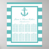 Nautical Turquoise Stripe Anchor Wedding Seating S Poster (Voorkant)