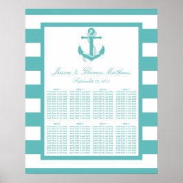 Nautical Turquoise Stripe Anchor Wedding Seating S Poster