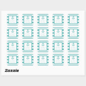 Nautical Turquoise Stripe Anchor Wedding Vierkante Sticker (Vel)