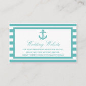 Nautical Turquoise Stripe Anchor Wedding Website Informatiekaartje (Voorkant)