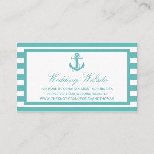Nautical Turquoise Stripe Anchor Wedding Website Informatiekaartje