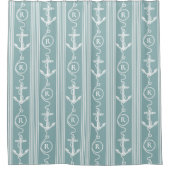 Nautical Turquoise White Anchor Rope Monogram Show Douchegordijn (Voorkant)