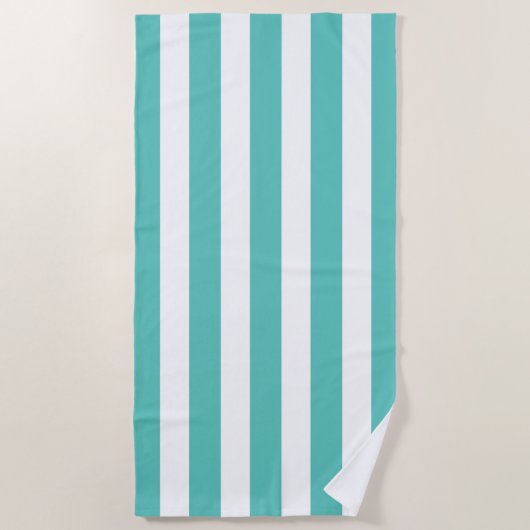 Nautical Turquoise & White Striped Beach Towel Strandlaken (Voorkant)