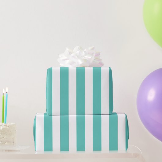 Nautical Turquoise & White Striped Cadeaupapier (Feestgeschenken)