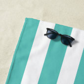 Nautical Turquoise & White Striped Custom Name Strandlaken (In situ)