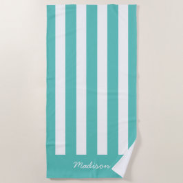Nautical Turquoise & White Striped Custom Name Strandlaken