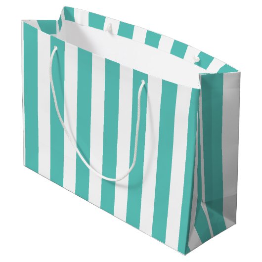 Nautical Turquoise & White Striped Groot Cadeauzakje (Achterkant Gekanteld)