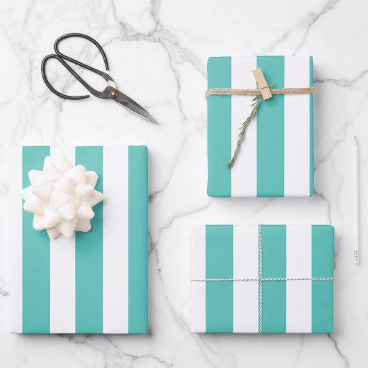 Nautical Turquoise & White Striped Inpakpapier Vel (Voorkant)