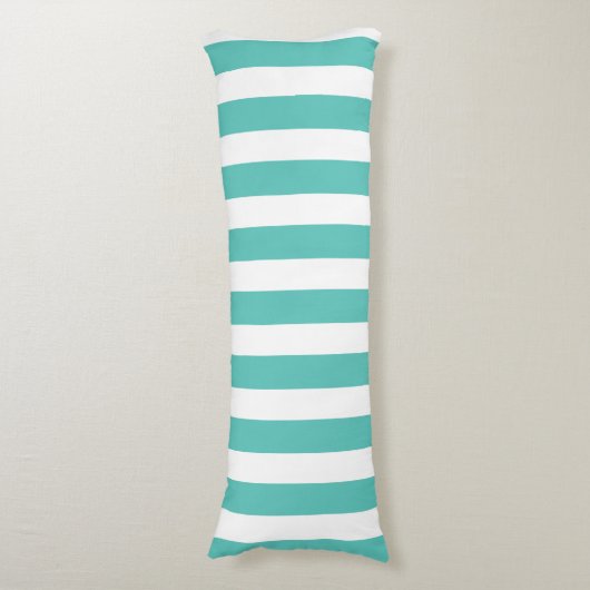 Nautical Turquoise & White Striped Lichaamskussen (Voorkant Verticaal)