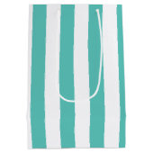 Nautical Turquoise & White Striped Medium Cadeauzakje (Achterkant)