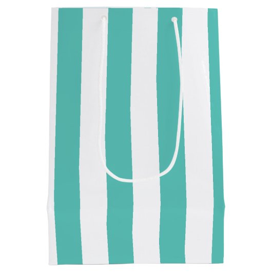 Nautical Turquoise & White Striped Medium Cadeauzakje (Achterkant)