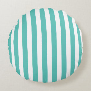 Nautical Turquoise & White Striped Rond Kussen