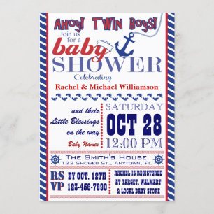 Nautical Twin Baby Boy Shower Uitnodiging