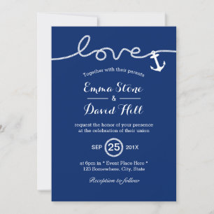 Nautical Tying the Knot Anchor Navy Blue Wedding Kaart