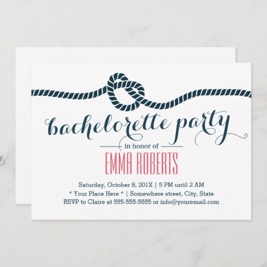 Nautical Tying the Knot Bachelorette Party Kaart (Voorkant / Achterkant)