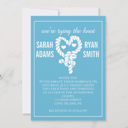 Nautical Tying the Knot Blue Wedding Invitations Kaart (Voorkant)