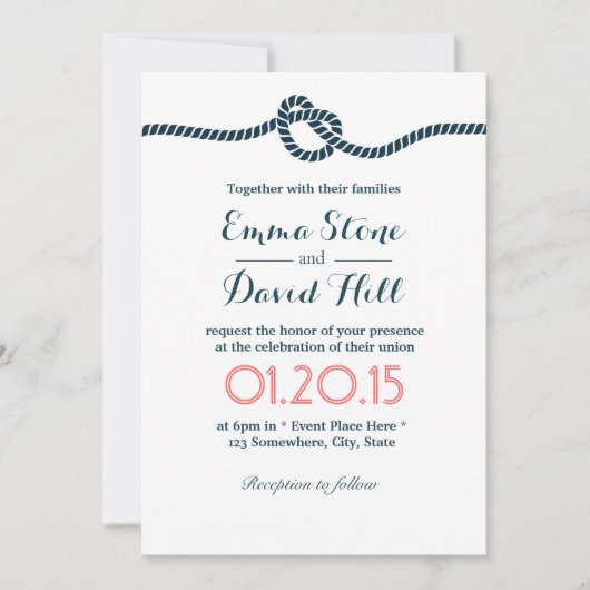 Nautical Tying the Knot Elegant Minimalist Wedding Kaart (Voorkant)