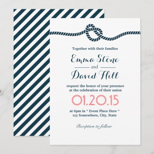 Nautical Tying the Knot Elegant Minimalist Wedding Kaart (Voorkant / Achterkant)