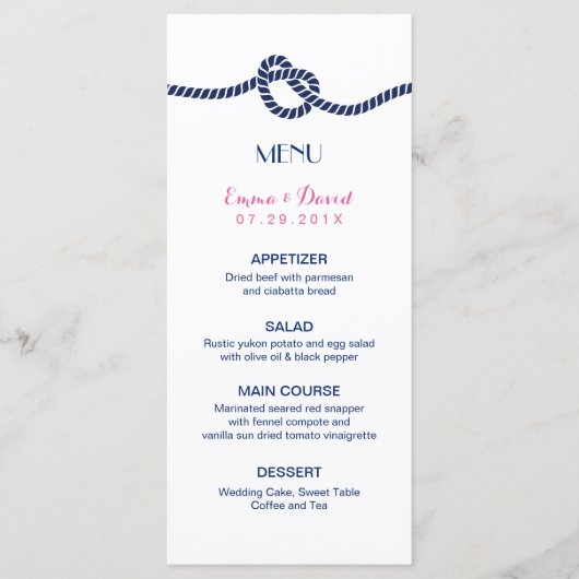 Nautical Tying the Knot Elegant Wedding Menu (Voorkant)