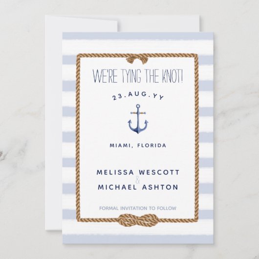 Nautical Tying the Knot Infinity + Blue Waterverf Save The Date (Voorkant)