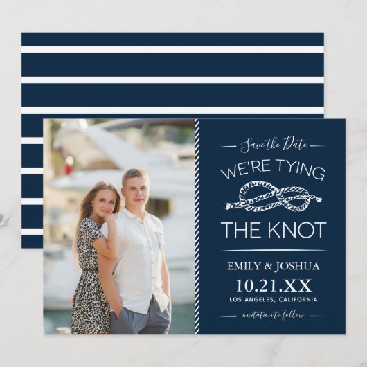 Nautical Tying the Knot Photo Save the Date (Voorkant / Achterkant)