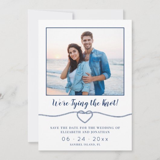 Nautical Tying the Knot Wedding Photo Save The Date (Voorkant)