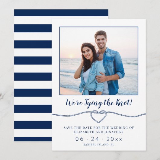 Nautical Tying the Knot Wedding Photo Save The Date (Voorkant / Achterkant)