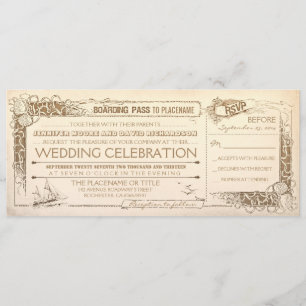 Nautical Vintage Wedding Invitation Boarding Pass Kaart