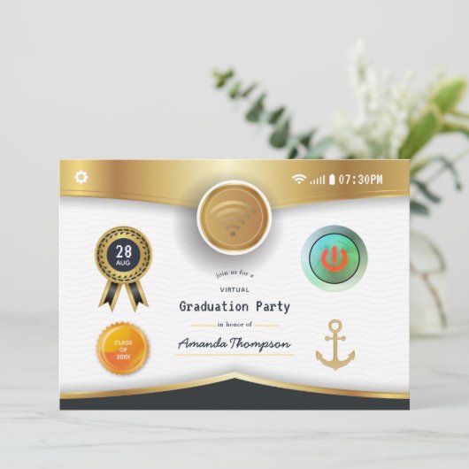 Nautical Virtual Graduation Party Kaart (Staand voorkant)