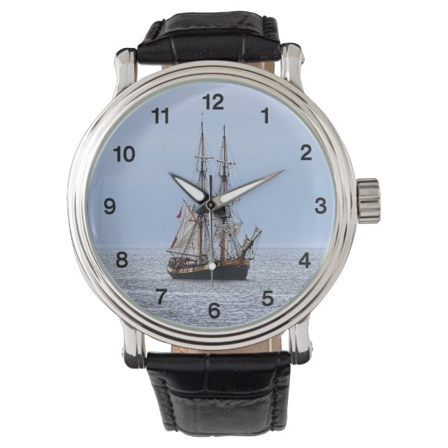 Nautical Vissen Boat Black Numbers Horloge (Voorkant)
