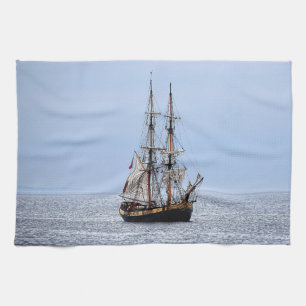 Nautical Vissen Boat Blue Skies Theedoek