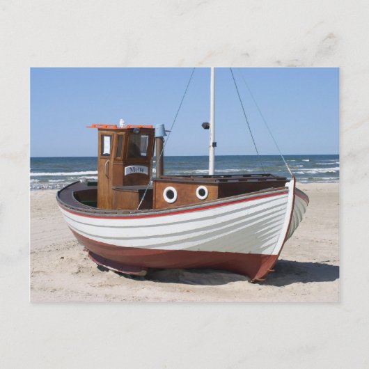 Nautical Vissen Boat op Sandy Ocean Beach Briefkaart (Voorkant)