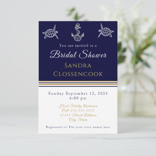 Nautical Vrijgezellenfeest Navy Blue Turtles Ancho Kaart (Staand voorkant)