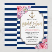 Nautical Vrijgezellenfeest Roze Floral Navy Stripe Kaart (Voorkant / Achterkant)
