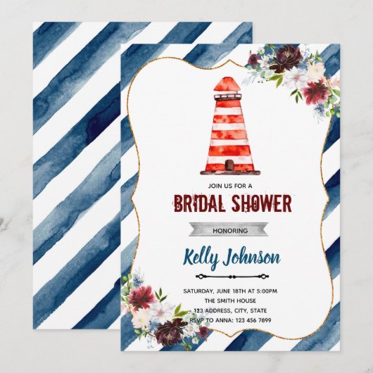 Nautical vuurthouse verjaardagsdouche Uitnodiging (Voorkant / Achterkant)