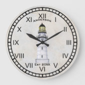 Nautical Wall Clock Grey Grunge vuurtoren Grote Klok (Voorkant)