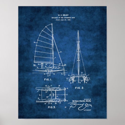 Nautical Wall Decor Nursery Sailboat Blueprint #6 Poster (Voorkant)