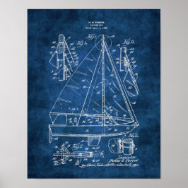 Nautical Wall Decor Sailboat Blueprint #3 Poster