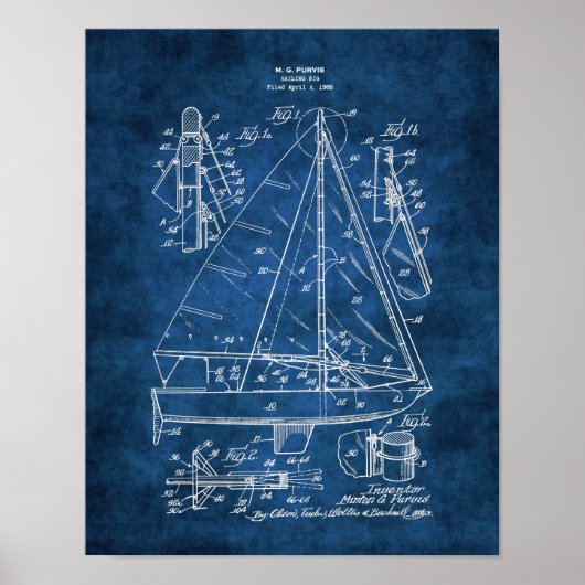 Nautical Wall Decor Sailboat Blueprint #3 Poster (Voorkant)