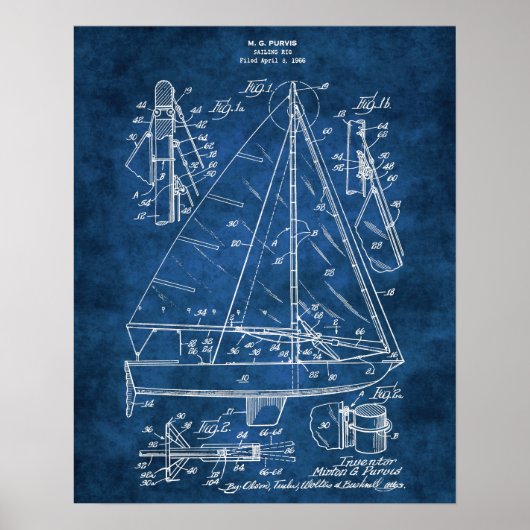 Nautical Wall Decor Sailboat Blueprint #3 Poster (Voorkant)
