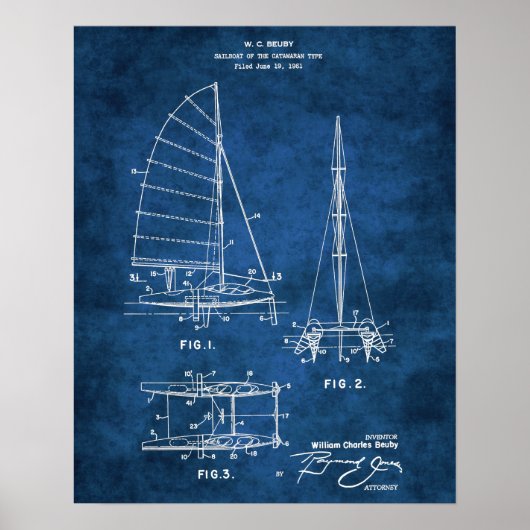 Nautical Wall Decor Sailboat Blueprint #6 Poster (Voorkant)
