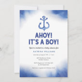 Nautical Watercolor Blauwe Baby Shower uitnodiging (Voorkant)