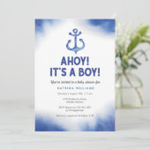 Nautical Watercolor Blauwe Baby Shower uitnodiging (Staand voorkant)